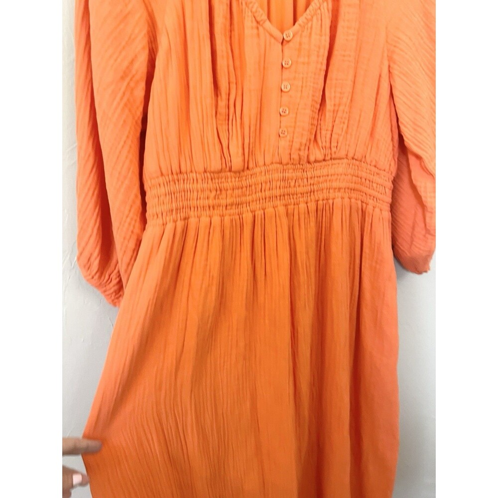 J. CREW V-Neck Midi Dress in Soft Gauze Fire Lily Orange Size XL Maxi Pockets - Picture 8 of 12
